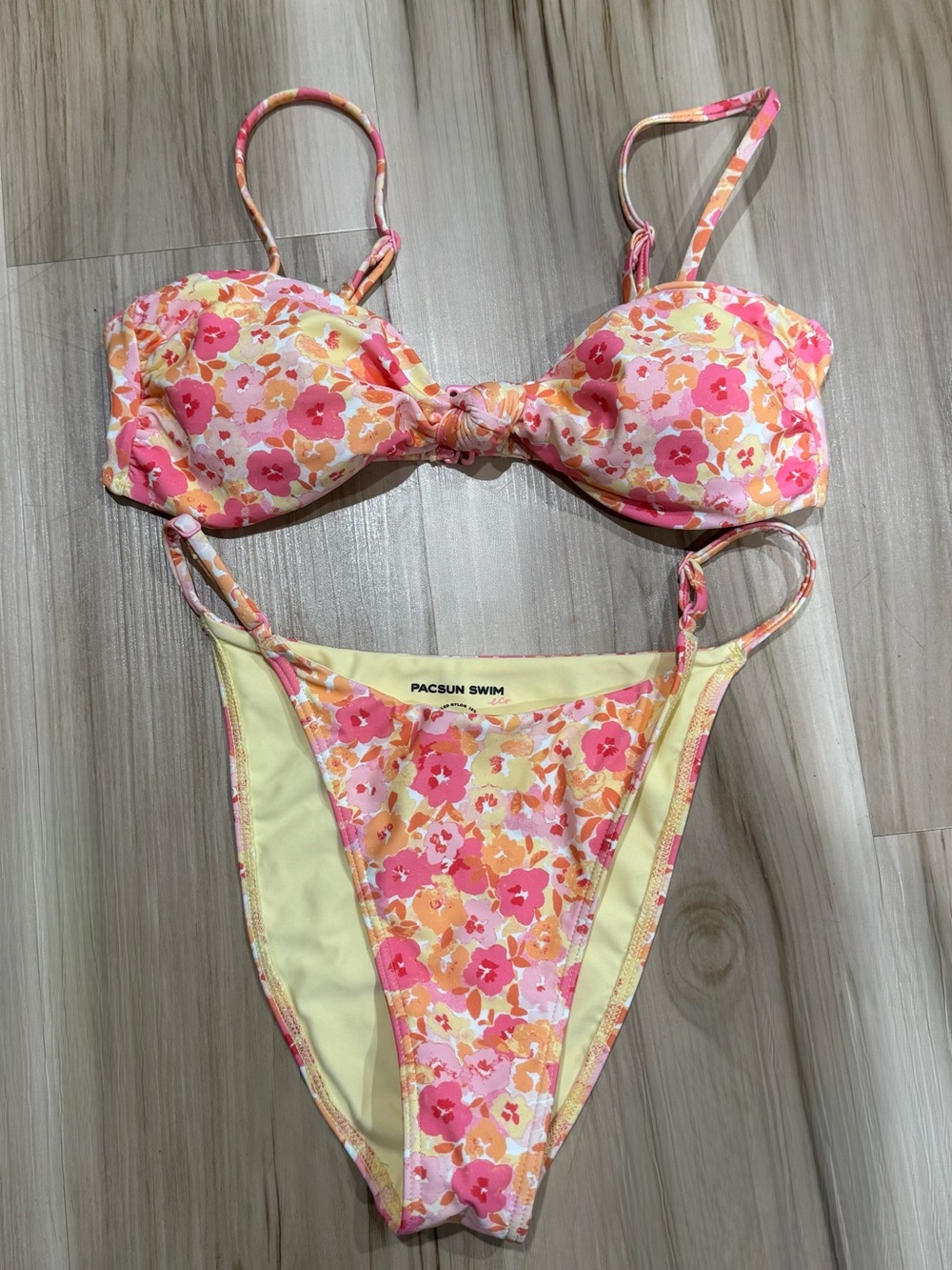 Pacsun Floral Yellow Pink Bikini Womenโs Small/Medium